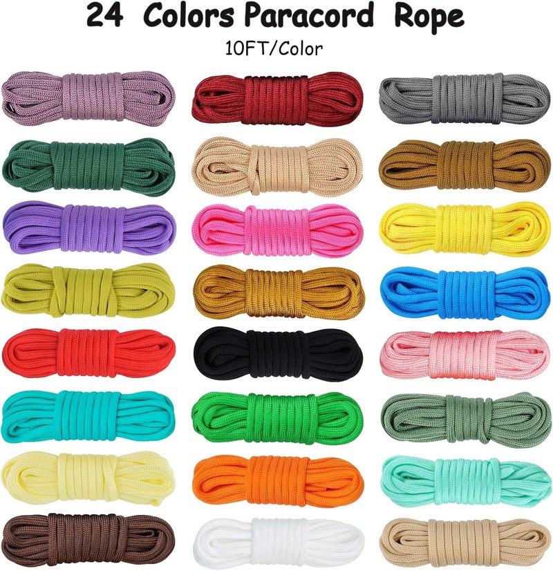 MONOBIN Paracord 550 Combo kit, 24 Colors 10ft Paracord Rope with Instruction, Multifunction Parachute Cord for Making Paracord Bracelets, Lanyard, Dog Collar, Idea for Gift… - Image 2